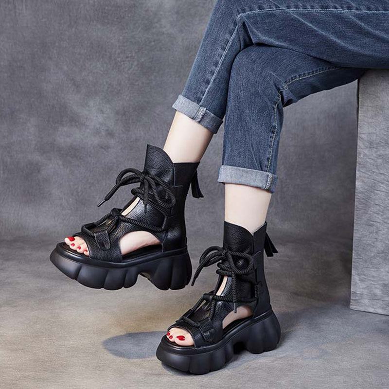 Retro All-Match Waterproof Lace-Up Zipper Thick-Soled Women'S Shoes