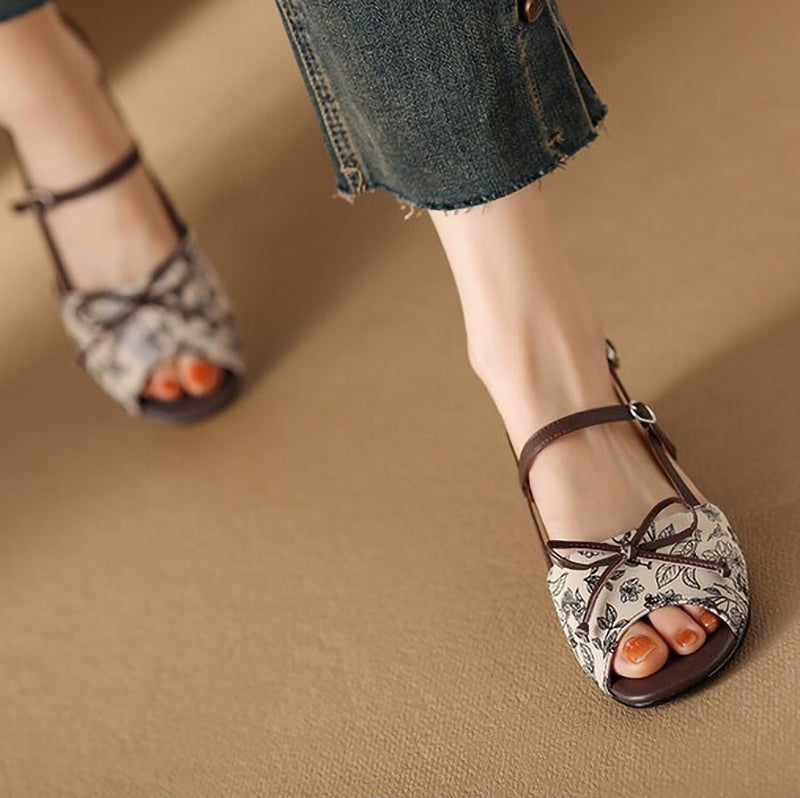 New Elegant Printed Bow Strap Sandals