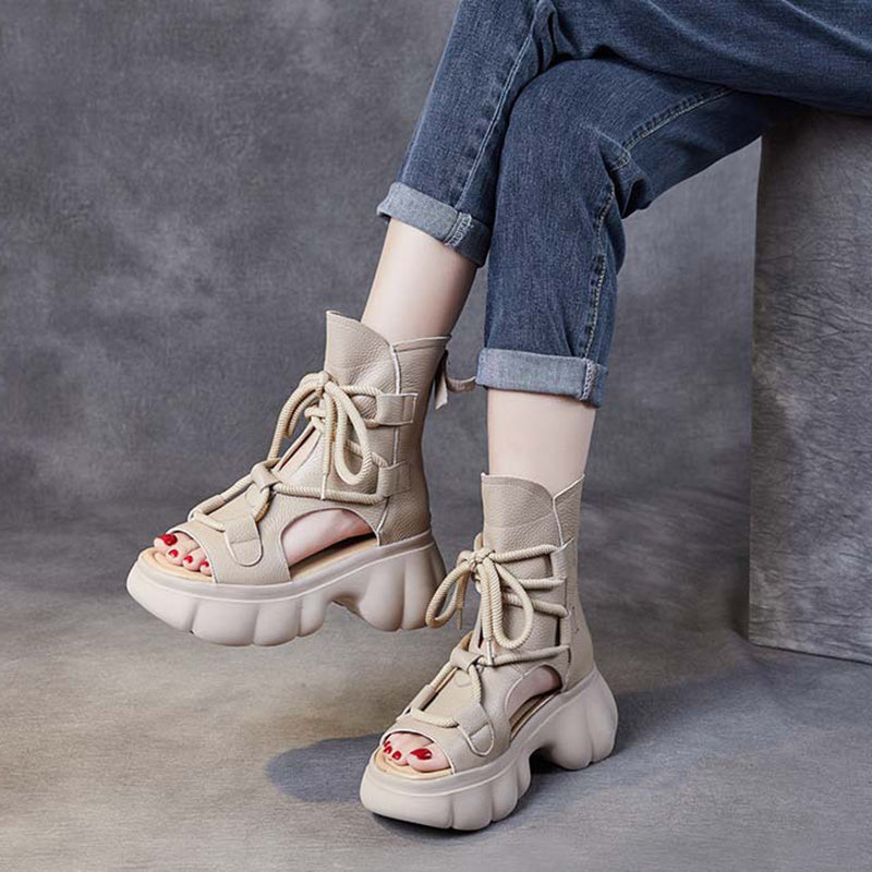 Retro All-Match Waterproof Lace-Up Zipper Thick-Soled Women'S Shoes