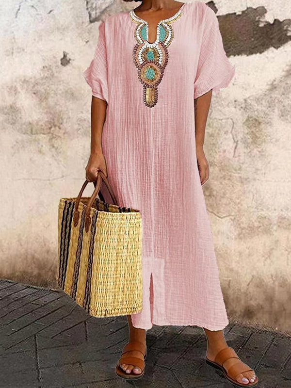Embroidered Slit Cotton Ladies Dress