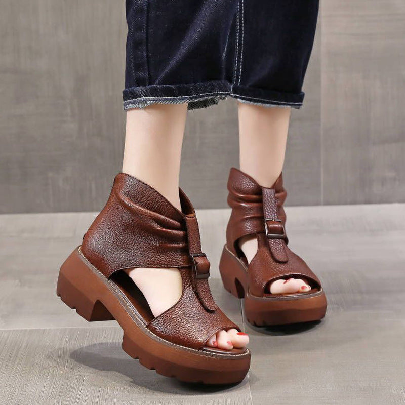 New Zippered Mid-Heeled Hollow-Soled Women'S Shoes