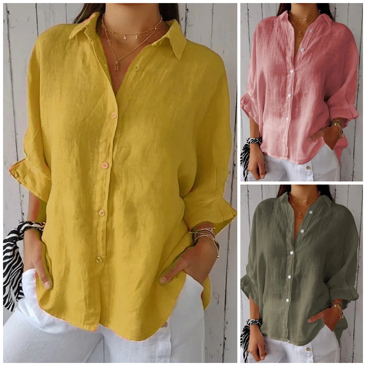 New Cotton & Linen Casual Tie-Back Women's Top