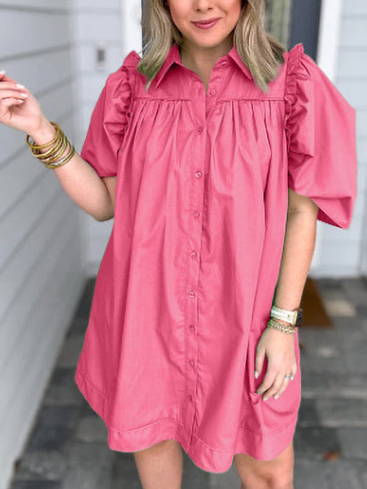 Solid Color Puff Sleeve Casual Skirt