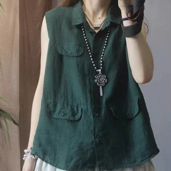 New Single Breasted Button Vest Pocket Top