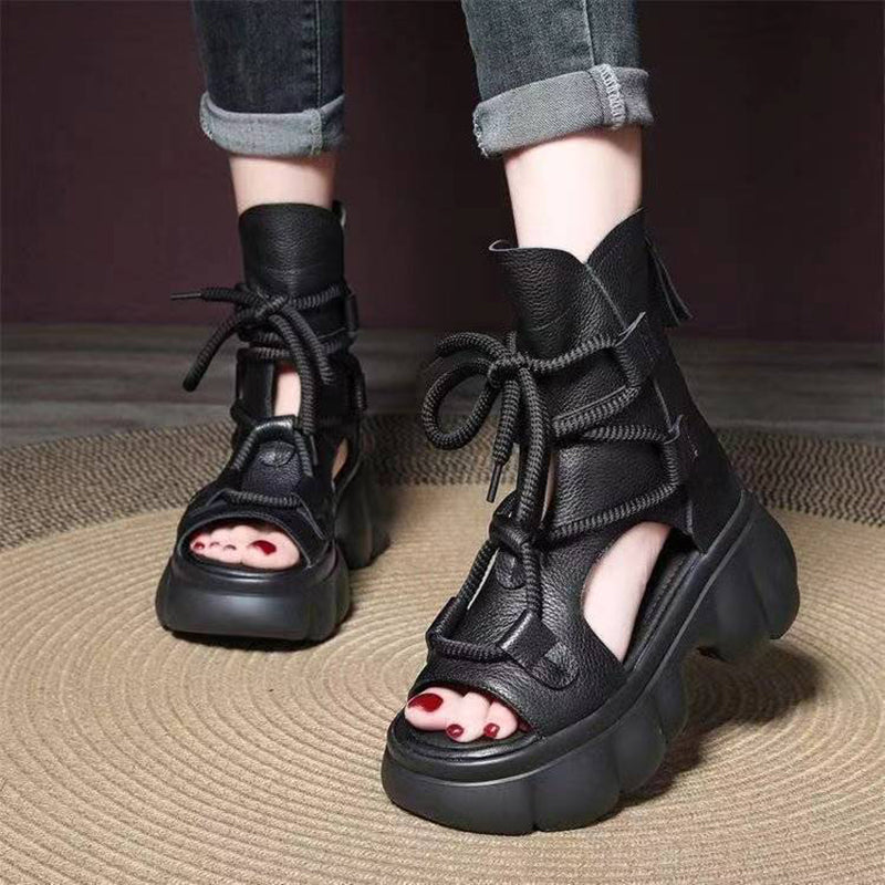 Retro All-Match Waterproof Lace-Up Zipper Thick-Soled Women'S Shoes