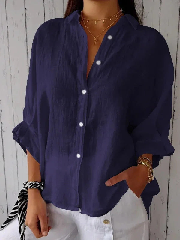 New Cotton & Linen Casual Tie-Back Women's Top