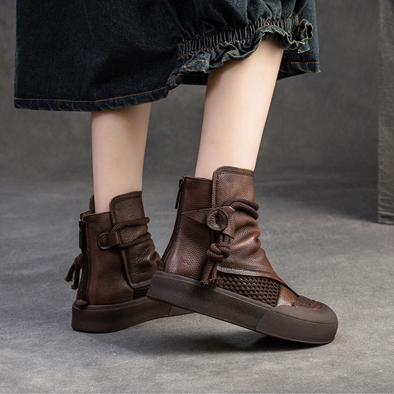 Fashion Hollow Soft Leather Wear-Resistant Zipper Women'S Shoes