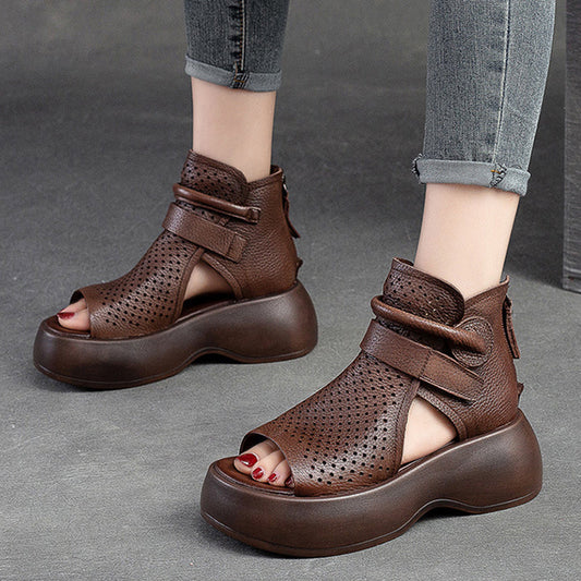 New Hollow Velcro Zipper Thick-Soled Women'S Shoes