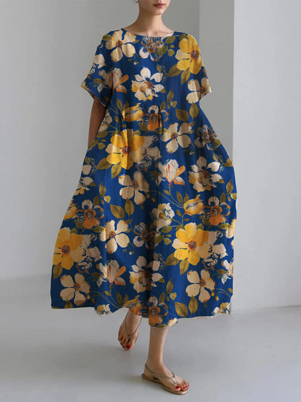 Flowers Blooming Women'S Linen And Cotton Dress