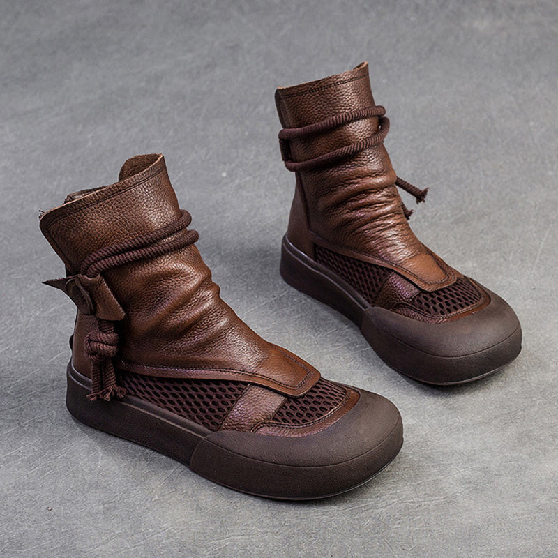 Fashion Hollow Soft Leather Wear-Resistant Zipper Women'S Shoes
