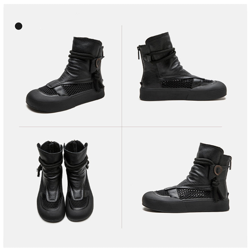 Fashion Hollow Soft Leather Wear-Resistant Zipper Women'S Shoes