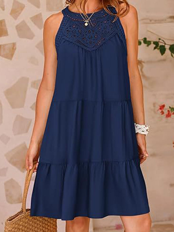 New Hollow Lace Stitching Halter Neck Dress