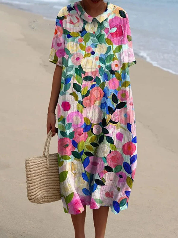 New Floral Garden Printed Women's Casual Linen Cotton Top And Dress