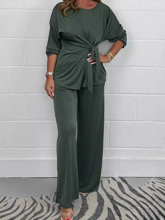 Casual Fashion Lace-up Ladies Top and Pants Two-Piece Set
