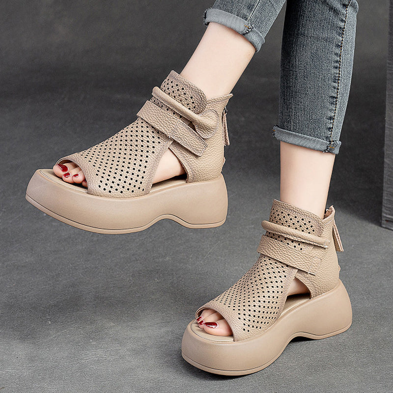New Hollow Velcro Zipper Thick-Soled Women'S Shoes