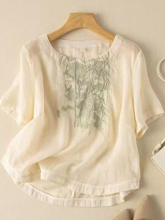 Women's Cotton And Linen Heavy Industry Embroidered Cotton And Linen Tops