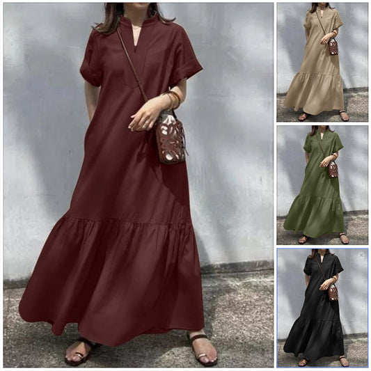 Versatile Stand Collar Fishtail Pleated Women's Dress