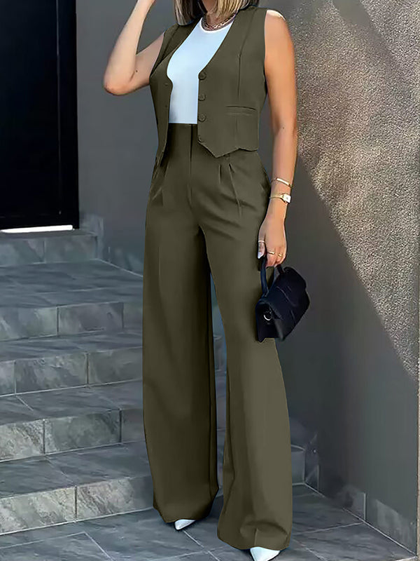 New Fashion Vest Waistcoat Wide Leg Pants Three-piece Set