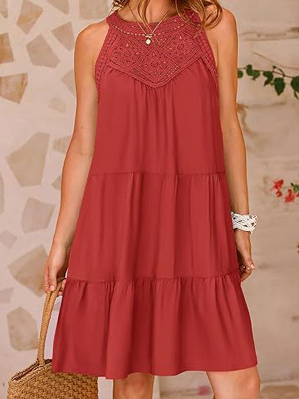 New Hollow Lace Stitching Halter Neck Dress