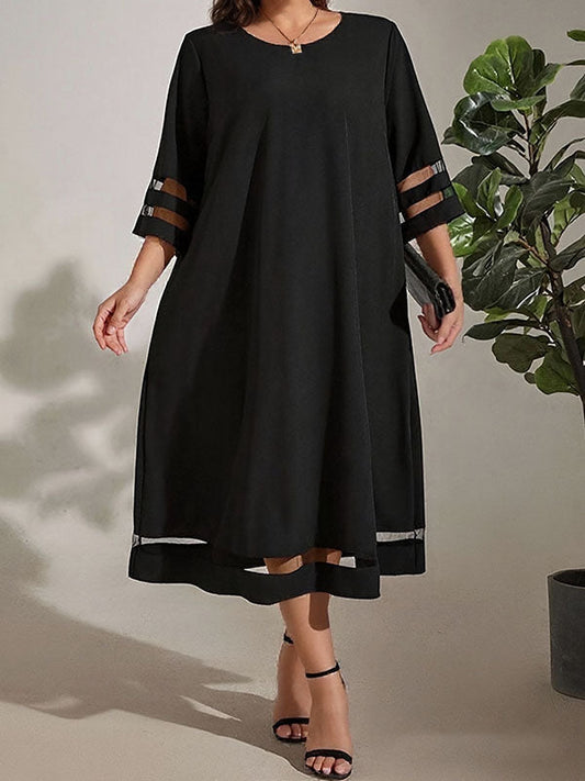Elegant Chiffon Mesh Patchwork Flared Sleeve Dress