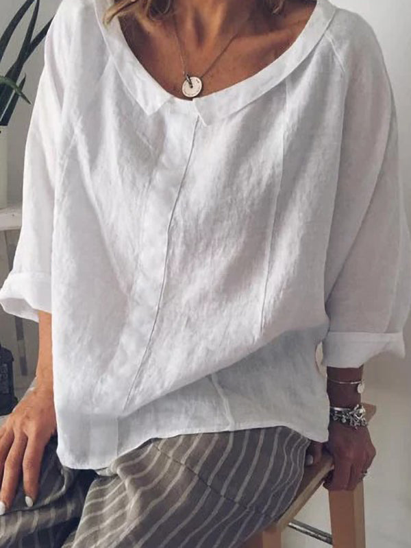 Solid Color Small Lapel Cotton Ladies Shirt