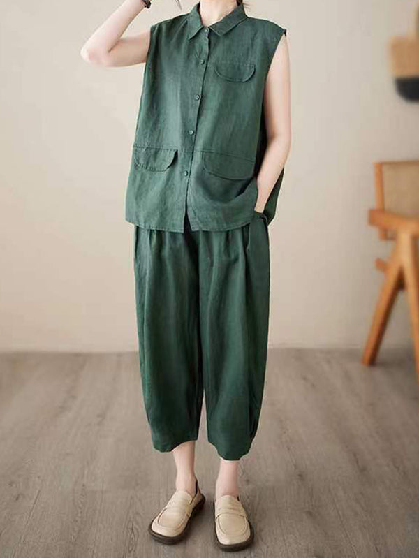 Retro Sleeveless Vest Women's Two-piece Set