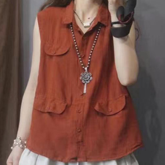New Single Breasted Button Vest Pocket Top