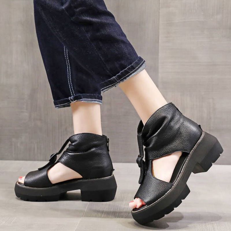 New Zippered Mid-Heeled Hollow-Soled Women'S Shoes