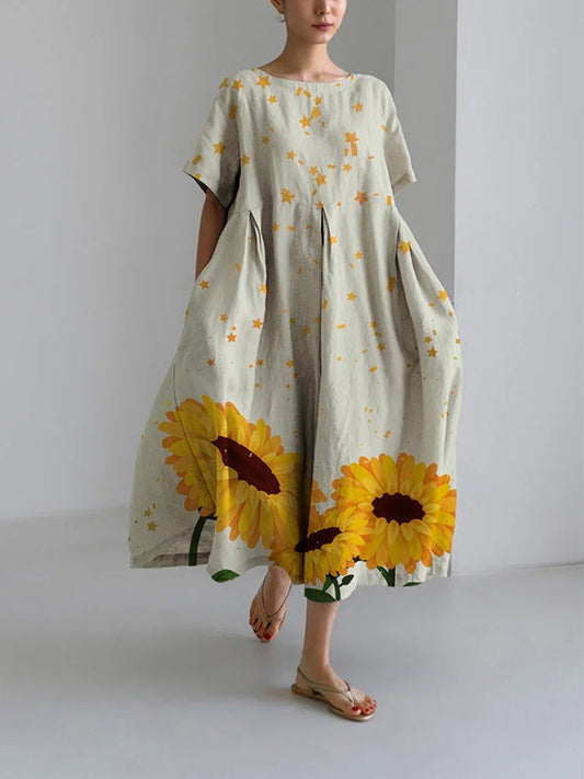 Sunflower Petals Women's Linen and Cotton Dress