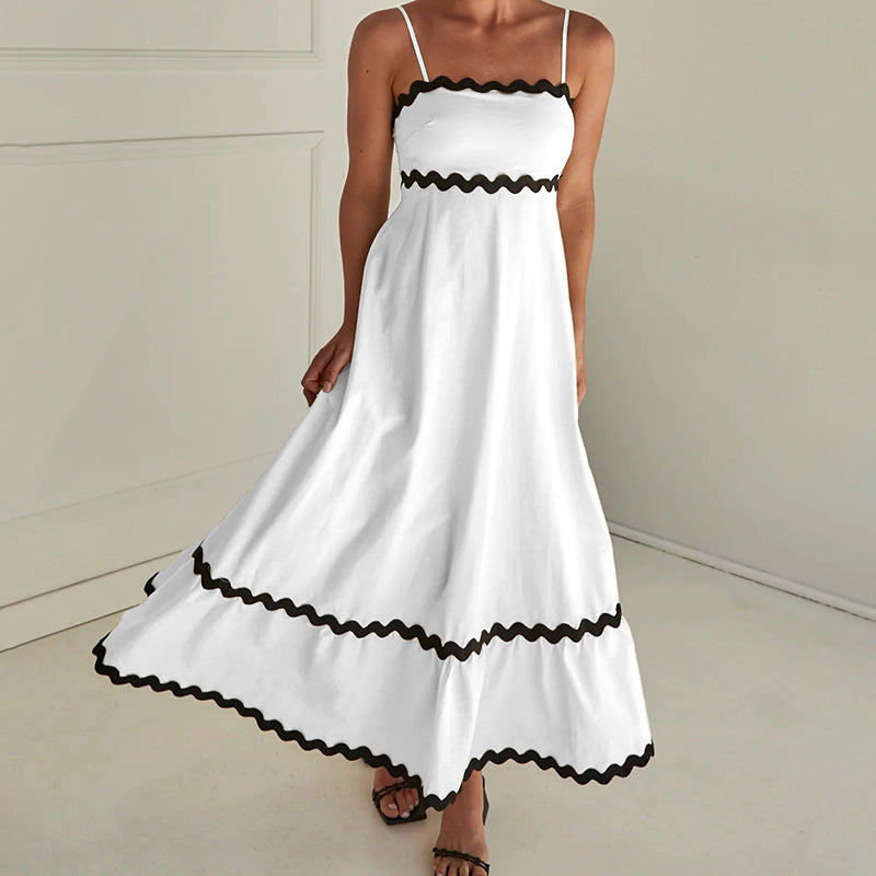 Solid Color Lace Stitching Elegant Suspender Dress