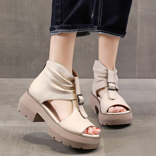 New Zippered Mid-Heeled Hollow-Soled Women'S Shoes