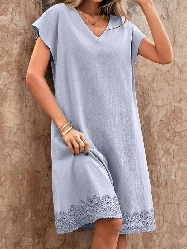 Comfort Hem Embroidered Lace Cotton Dress