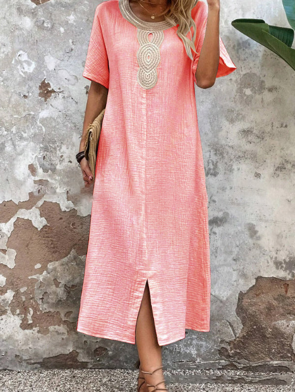 Ruffled Slit Lace Collar Cotton Women's Dress
