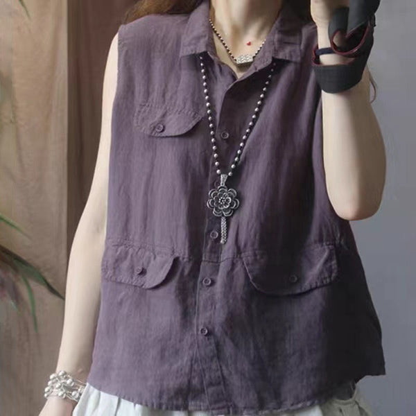 New Single Breasted Button Vest Pocket Top