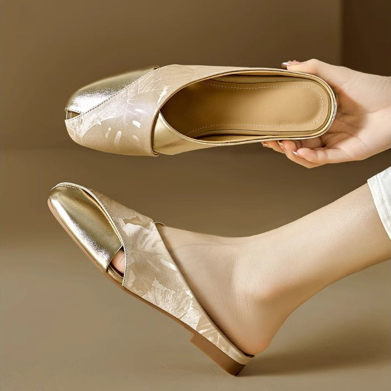 Elegant Soft Leather Printed Colorblock Women'S Shoes