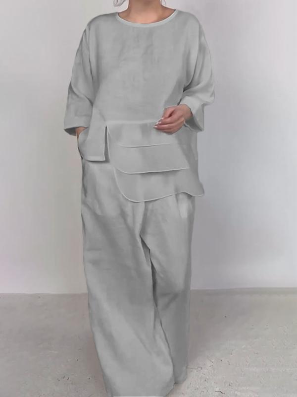Round Neck Layered Design Women'S Two-Piece Set
