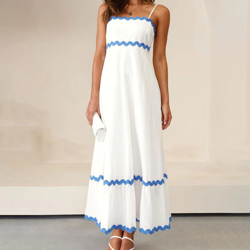Solid Color Lace Stitching Elegant Suspender Dress
