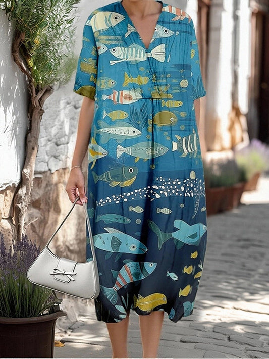 New Blue Underwater World Print Women's Top and Dress