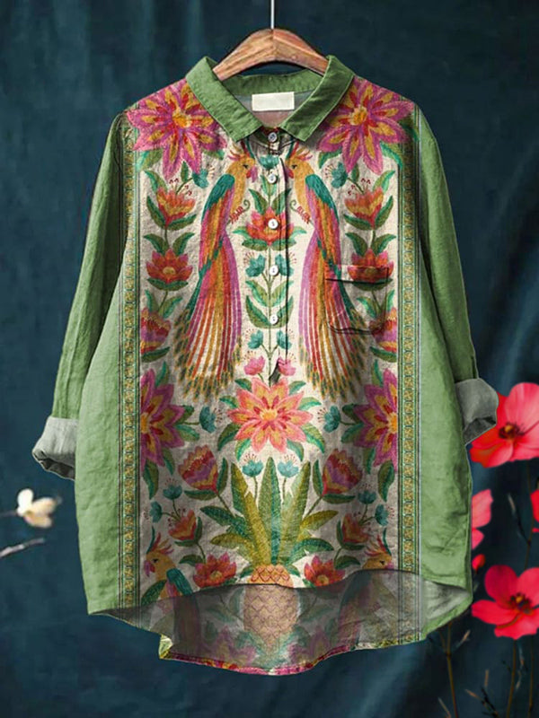 New Bright Red Bird Print Women's Top and Dress