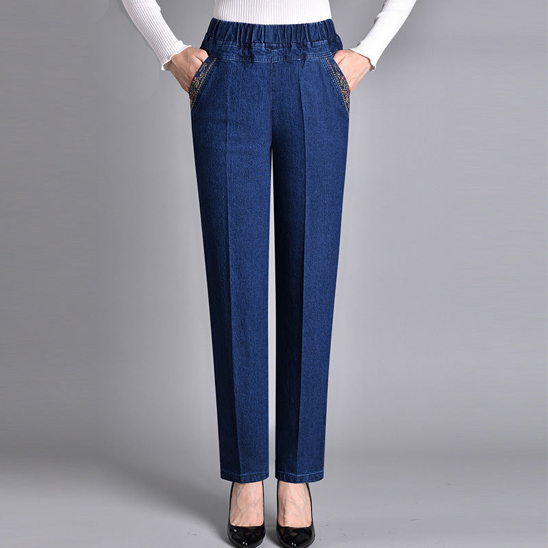 Women's High Waist Straight Fit Stretch Jeans