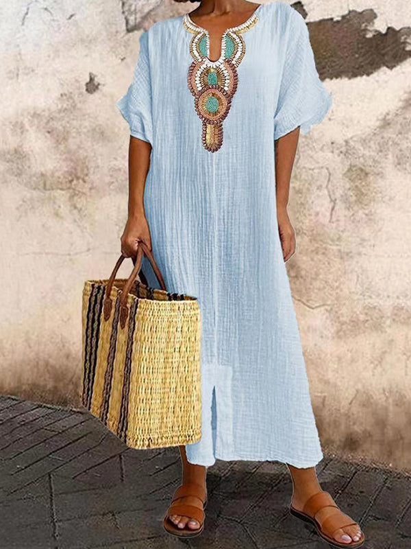 Embroidered Slit Cotton Ladies Dress