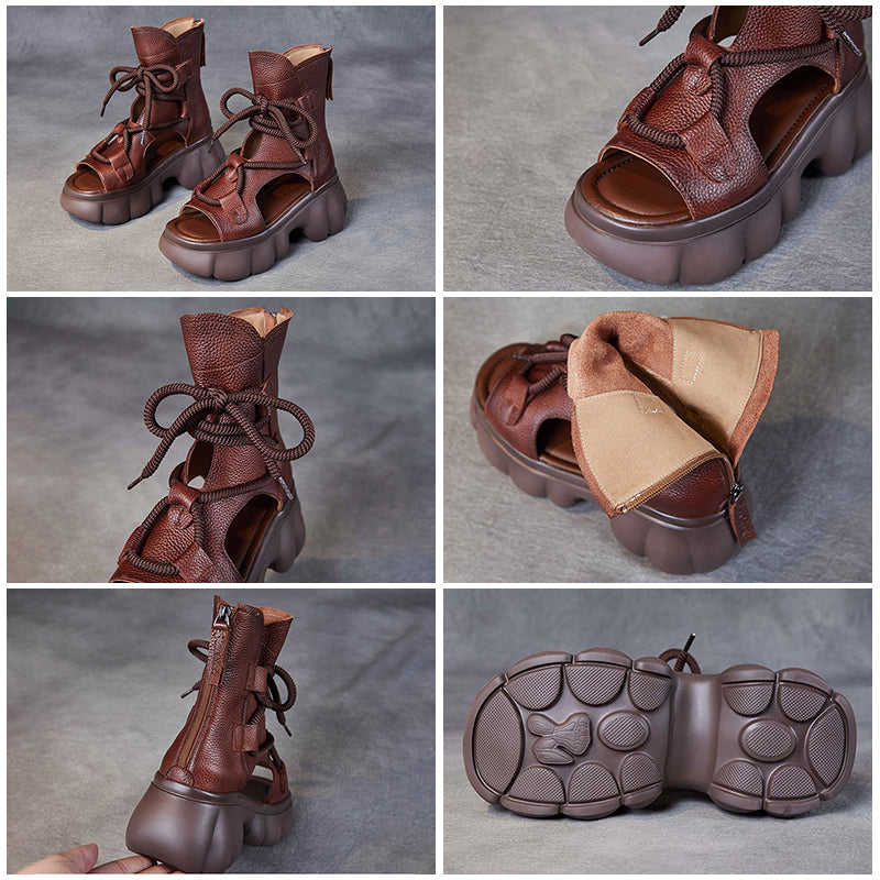 Retro All-Match Waterproof Lace-Up Zipper Thick-Soled Women'S Shoes