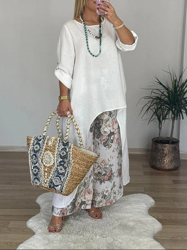 Fashion Irregular Top Wide-Leg Pants Pocket Two-Piece Set