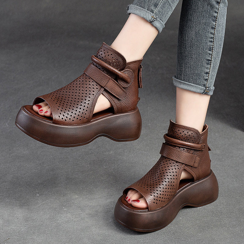 New Hollow Velcro Zipper Thick-Soled Women'S Shoes