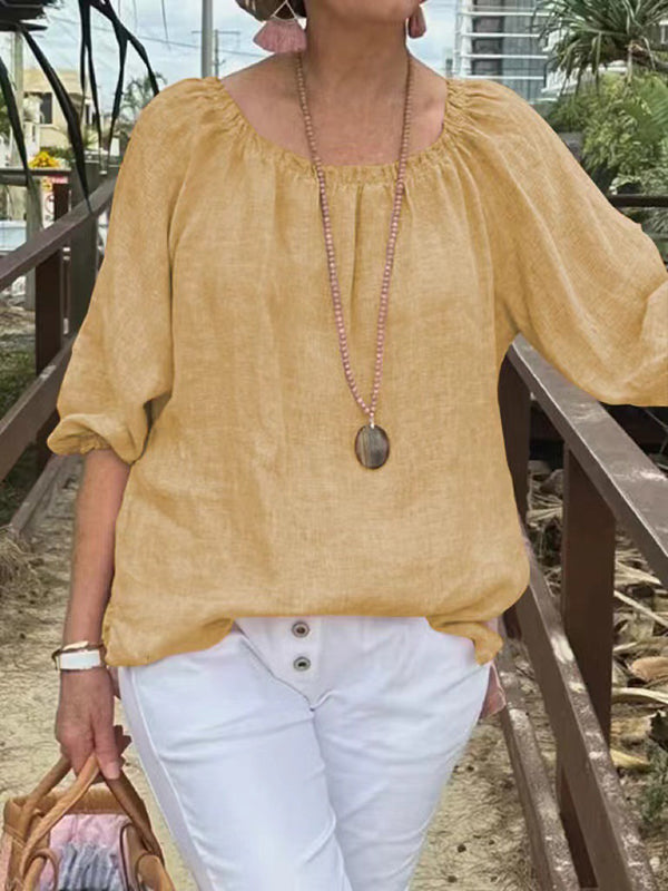 New Solid Color Round Neck Mid-Sleeve Casual Top
