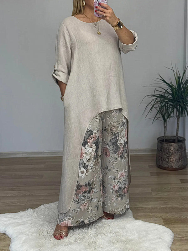 Fashion Irregular Top Wide-Leg Pants Pocket Two-Piece Set