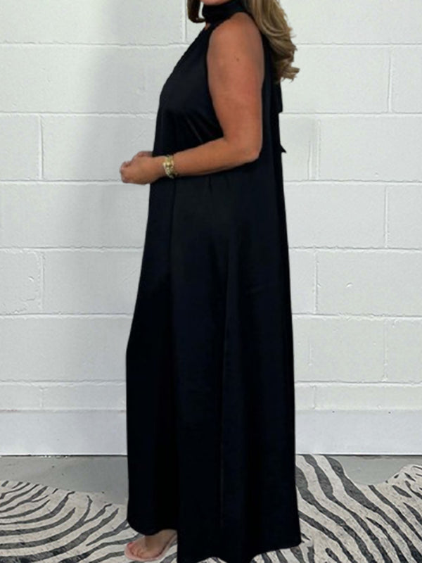 New Elegant High Neck Lace Up Women's Dress