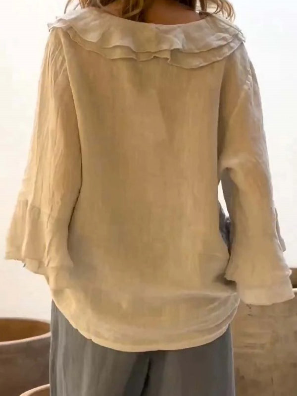 New Solid Color Ruffled Ladies Top