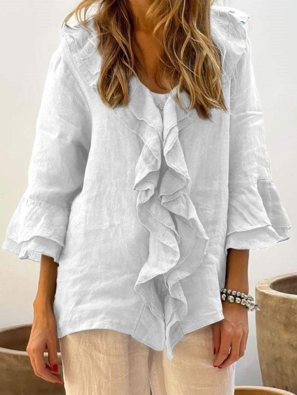 New Solid Color Ruffled Ladies Top