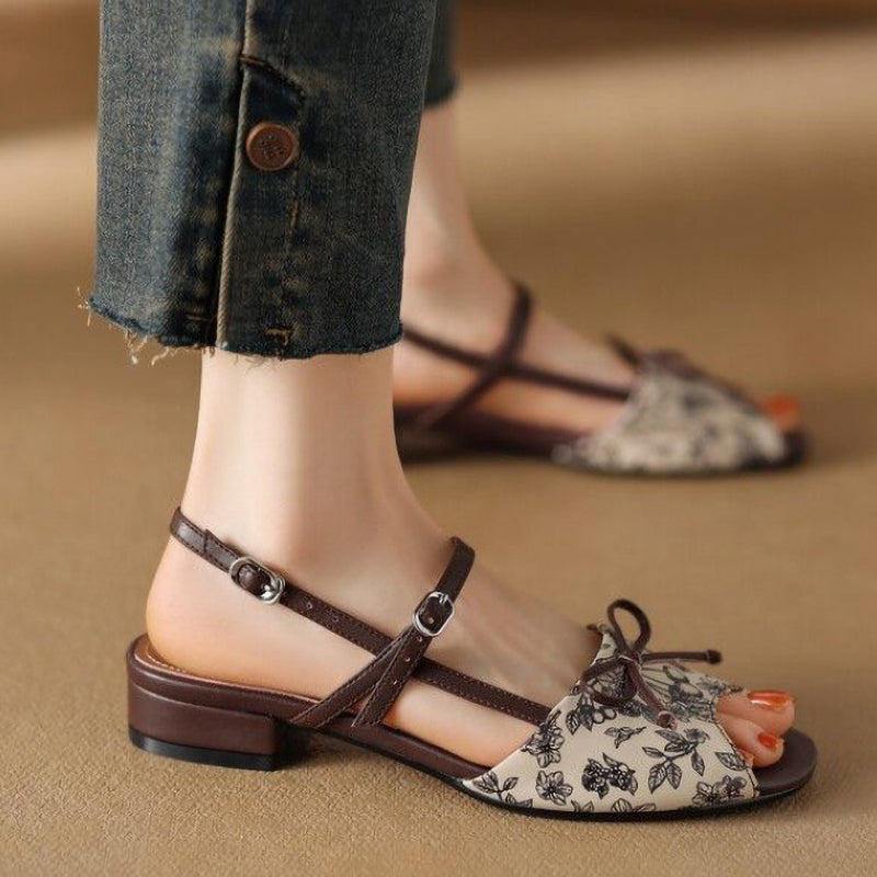 New Elegant Printed Bow Strap Sandals